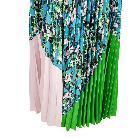 NEW Beatrice B Tank Dress L Blue Green Floral Pleated Sleeveless‎ Maxi gown - Picture 3 of 8